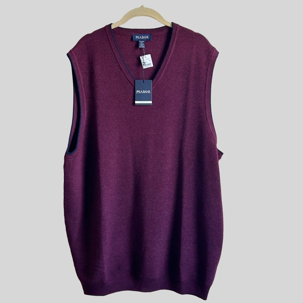 Jos A Bank Sweater‎ Vest Knit Merino Wool Blend Burgundy Red V Neck Mens 2XLT